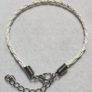 White Braided Leather Bracelet - Wrist or Ankle
